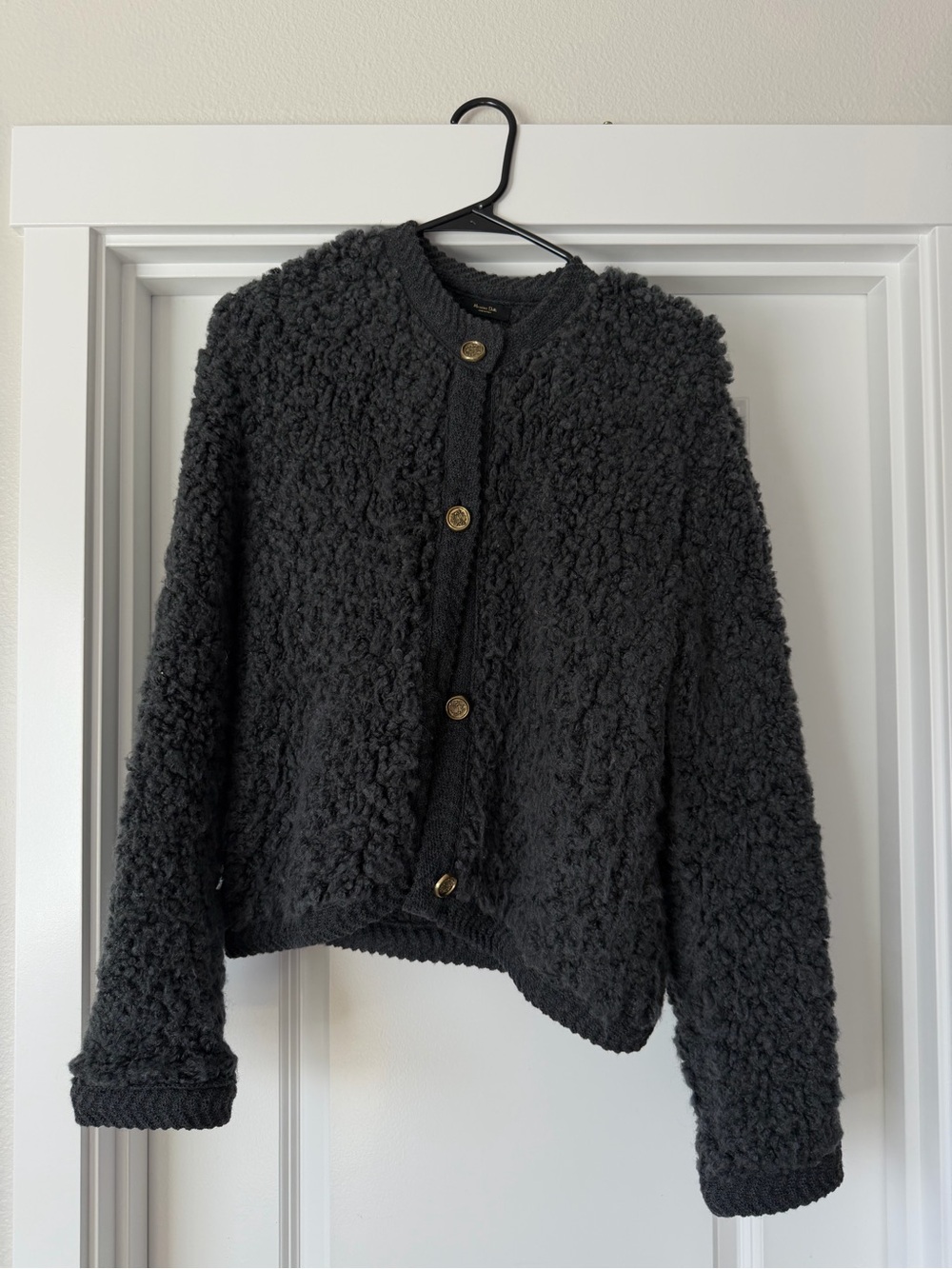 Massimo Dutti Black Bouclé Cardigan with Gold Buttons